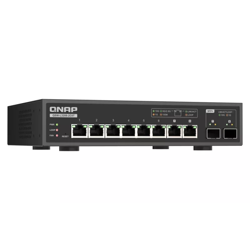 QNAP QSW-L3208-2C6T tīkla komutators Pārvaldāms L2 10G Ethernet (100/1000/10000) Galda dators Melns
