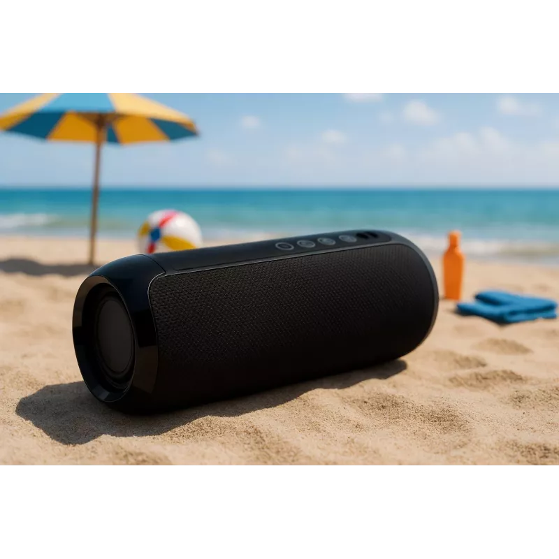 Pārnēsājams Bluetooth stereo skaļrunis SQUEAK SQ1008 — 14W RMS, Bluetooth 5.3, 1200 mAh, IPX4, FM, LED, AUX, USB