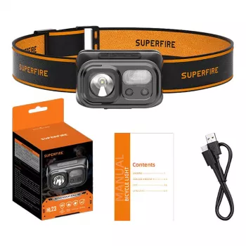 Galvenais lukturis Superfire HL23 ar 220 lm gaismas plūsmu un USB-C uzlādi