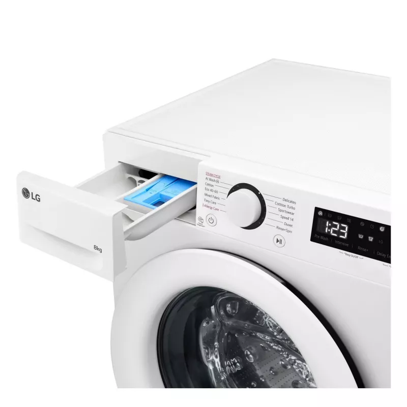 LG | Veļas mazgājamā mašīna | F2WR508SWW | Energoefektivitātes klase A-10% | Priekšējā ielāde | Mazgāšanas ietilpība 8 kg | 1200 apgr./min | Dziļums 47.5 cm | Platums 60 cm | Displejs | LED | Tvaika funkcija