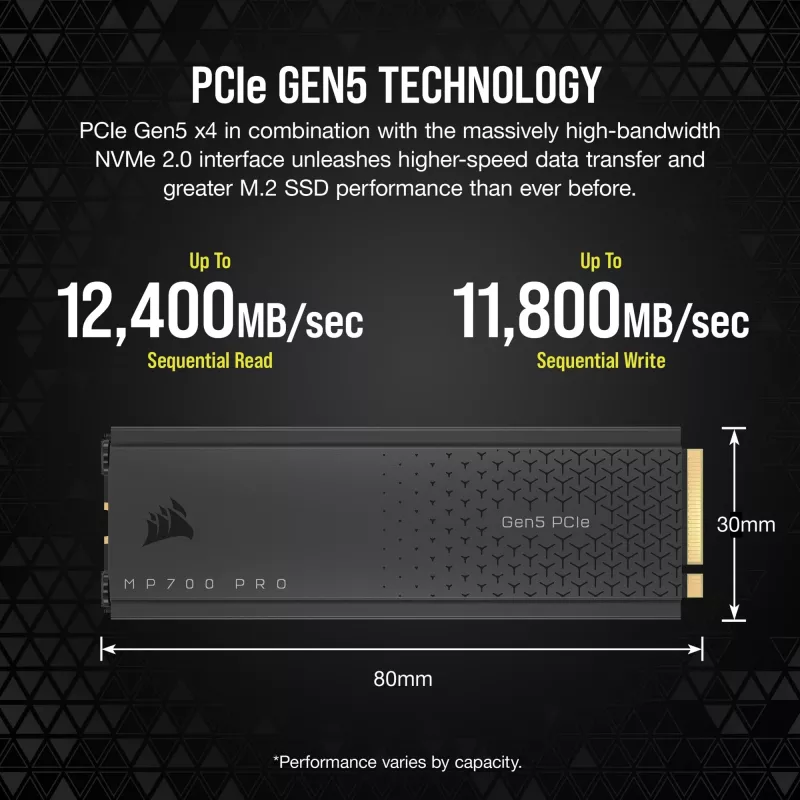 CORSAIR MP700 PRO - SSD - 1TB - iekšējais - M.2 2280 - PCI Express 5,0 x4 (NVMe) - 256-Bit-AES (CSSD-F1000GBMP700PRO)