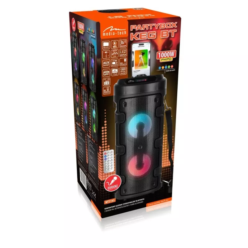 Media-tech Partybox Keg Bt - Kompakts Bluetooth stereo skaļrunis ar FM radio, MP3 atskaņotāju MT3165