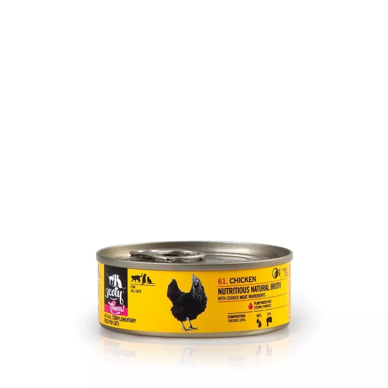 Mitrā kaķu barība 3coty Chicken Cheers 75 g — pilnvērtīga mitrā barība pieaugušiem kaķiem, porciju paciņa, 12 % olbaltumvielu, 7,5 % tauku, 80 % mitruma