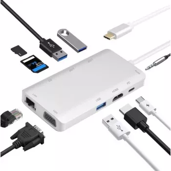 Dokstacija helos 304265 USB 3.1 Type-C ar HDMI, VGA, USB un LAN