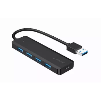 USB centrmezgls Gembird 4 portu USB 3.1 (Gen 1) — 4 porti, USB 3.2 Gen 1 Type-A, 5V/2.1A, 109×30×10 mm, melns
