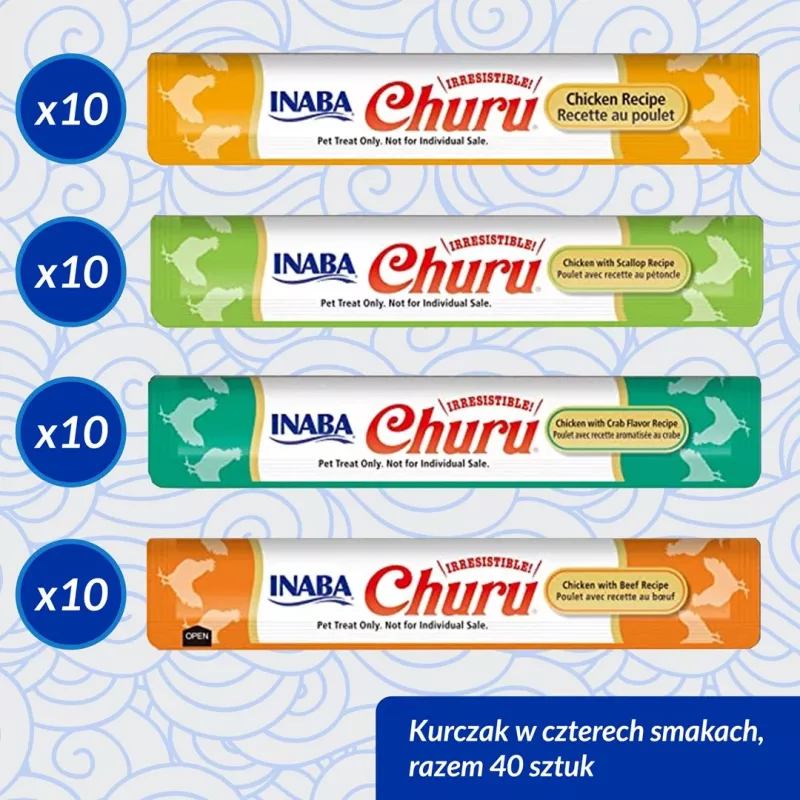 Kaķu kārumi INABA Churu Variety Box — Vistas pastas kārumi, 40 × 14 g, bez graudiem, bez lipekļa un bez sojas
