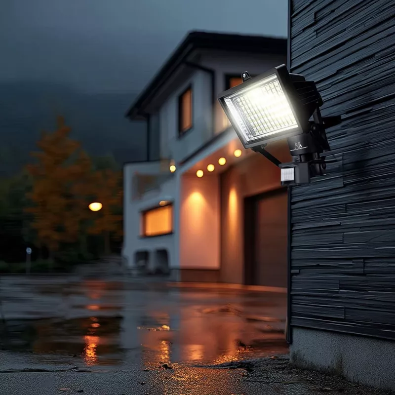 Maclean MCE442 saules lampa LED prožektors ar kustības sensoru, prožektors uzstādīšanai pie sienas, krēslas sensors, IP44, 6W, 6000K