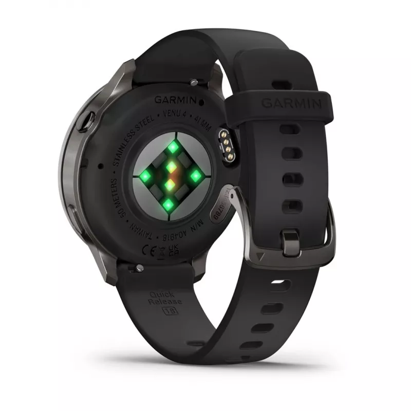 Garmin Venu 4 3,05 cm (1,2) AMOLED 41 mm Digitāls 390 x 390 pikseļi Skārienekrāns Melns Wi-Fi GPS (satelīts)