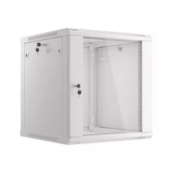 Lanberg pie sienas stiprināms instalācijas plaukts 19 inch 12U 600x600mm pelēks (stikla durvis)