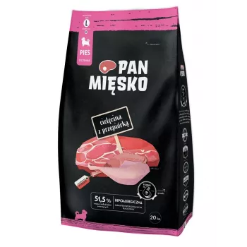 PAN MIĘSKO Teļa gaļa ar paipalu (kucēns) čipsi L - Sausā barība suņiem - 20kg