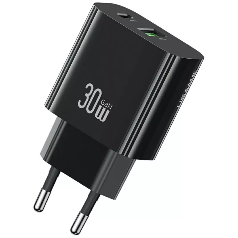 usams Lādētājs USA001631 30W ar 1x USB-C un 1x USB-A ātro uzlādi