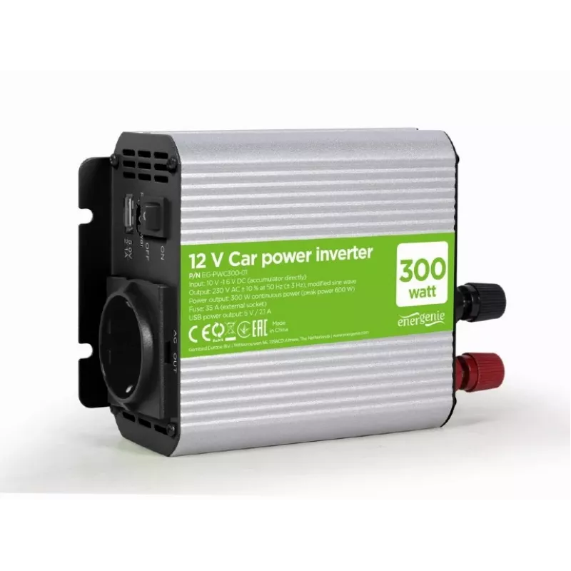 Gembird EG-PWC300-01 tīkla adapteris/invertors Auto 300 W Pelēks