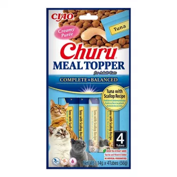 Mitrās kaķu kārumu paciņas INABA Churu Meal Topper Tunzivs ar jūras gliemeni 4 x 14 g