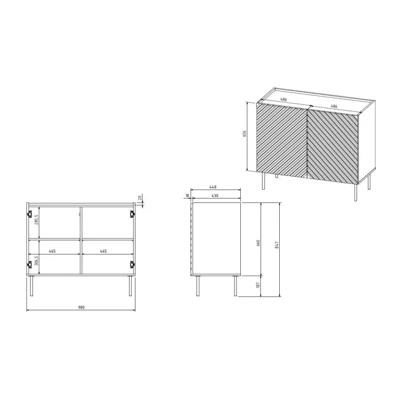 Kumode Cama Meble ONDA 2D 98x45x85 cm, melna, skaidu plātnes rāmis