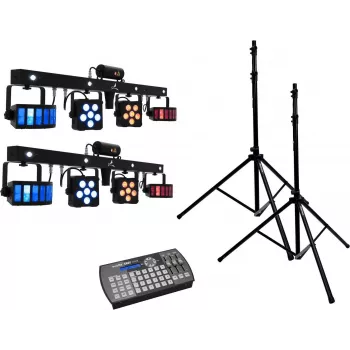 LED lāzerstaru komplekts EUROLITE 2x KLS PRO ar Easy Show un 2x M-4 statīviem