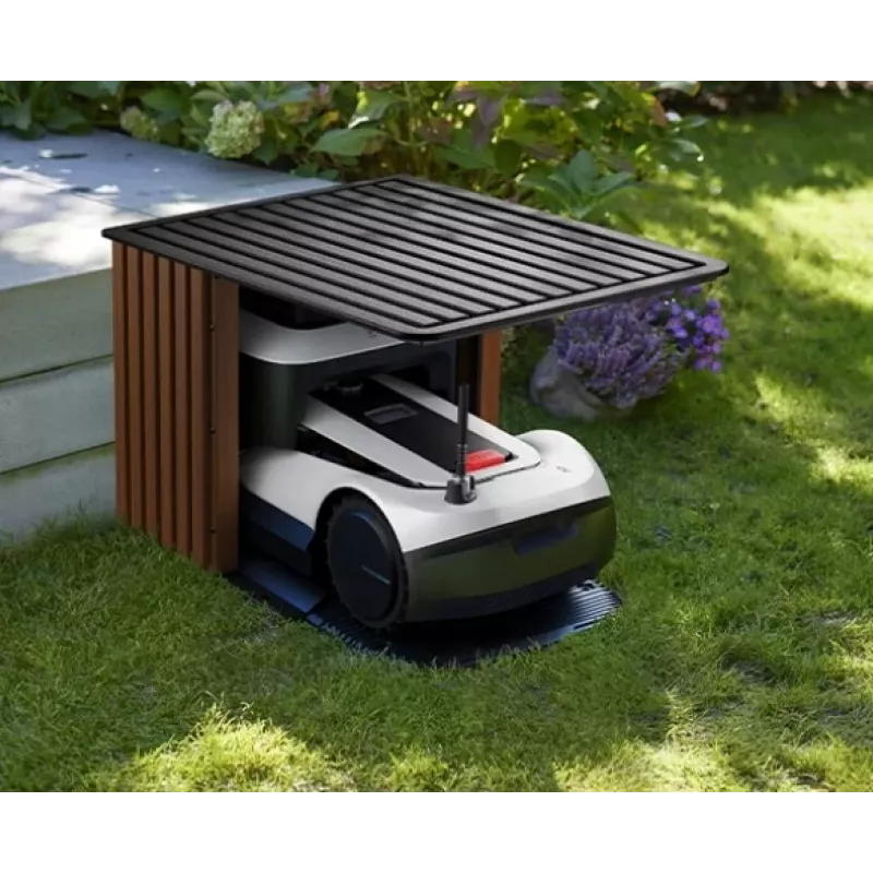 Aizsargājošā garāža Ecovacs GOAT G1-GARAGE PRO Premium robotizētajam zāles pļāvējam GOAT G1-2000, segta glabāšanas un uzlādes stacija