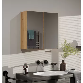 Virs skapīša vannas istabai POLA 2DL ARTISAN — pie sienas stiprināms ozols, 600×220×600 mm, 3 plaukti