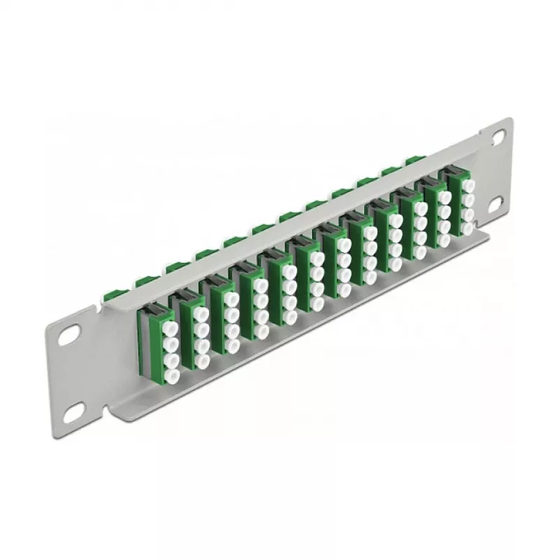 Fiber Optic Patch Panel DeLOCK 10 inch 12 Port LC Quad Zaļš 1U Pelēks