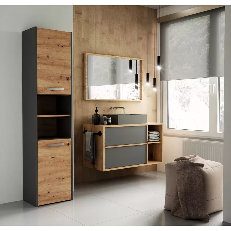 Vannas istabas glabāšanas skapis top e shop S40 ANTRACYT/ARTISAN, brīvstāvošs, 400×300×1700 mm, 6 plaukti, 2 durvis
