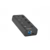 USB centrmezgls NATEC MANTIS USB 2.0 Type-B — 4x USB 3.2 Gen 1 Type-A porti, melns, 0,8 m kabelis, maiņstrāvas adapteris, barošanas slēdzis