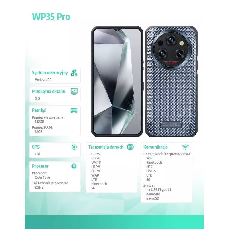 Viedtālrunis Oukitel WP35 Pro 6.6 collas 12 GB RAM 512 GB zeltains