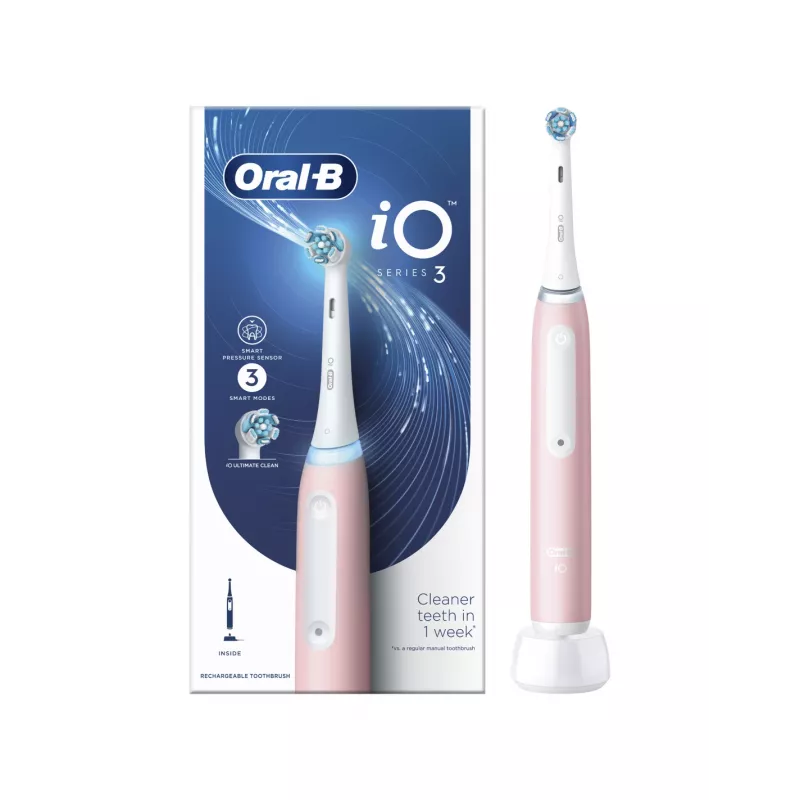 Oral-B Elektriskā zobu birste iO3 sērija, uzlādējama, pieaugušajiem, 1 birstes uzgalis, Blush Pink, 3 tīrīšanas režīmi