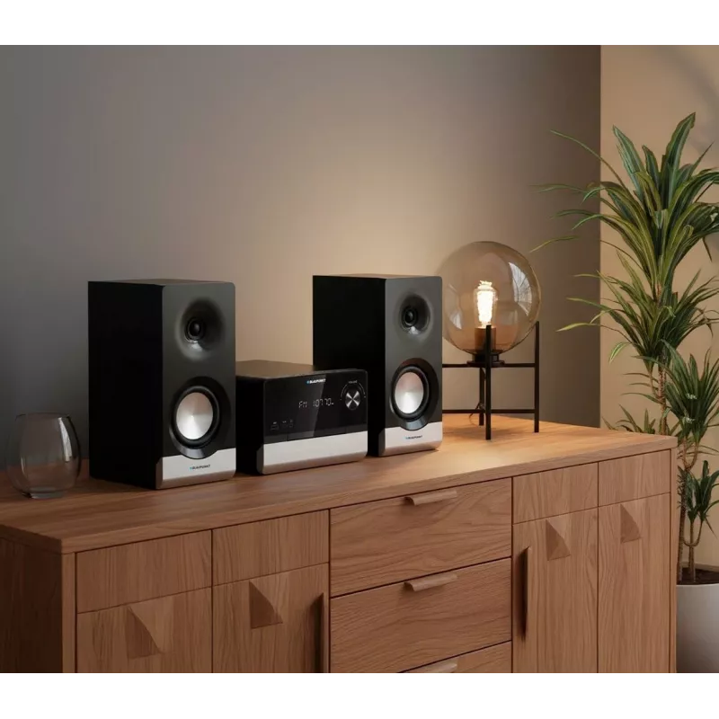Mājas audio mikrosistēma BLAUPUNKT MS40.2BT — 2×50 W RMS, Bluetooth, CD, USB, HDMI ARC, optiskā ieeja, LED displejs (melna)