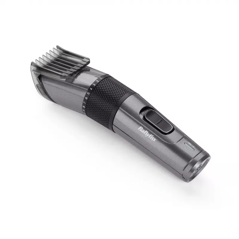 Matu trimmeris BABYLISS E976E — bezvadu, uzlādējams, 26 garuma soļi, 0,5 mm–25 mm, 40 mm asmens, titāna/nerūsējošā tērauda asmeņi, 60 min darbības laiks
