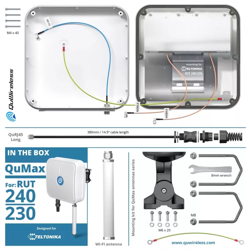 LTE + Wi-Fi antena QuWireless QuMax A240M priekš Teltonika RUT241/RUT240/200/230