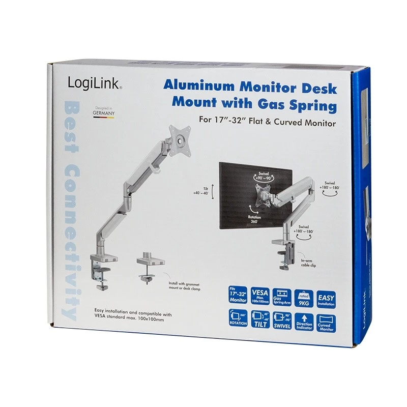 Monitora stiprinājums LogiLink BP0086 81,3 cm (32 collas) Galdam Sudraba