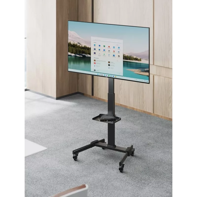 TV statīvs GEMBIRD TVS-55T-01 32–55 collu televizoriem, tērauds, augstuma regulējams VESA 100x100–400x400, slīpums, riteņi, maks. slodze 35 kg