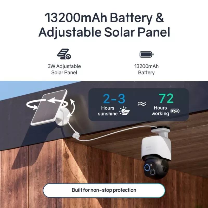 Safemo ST1 SolarCam 4K UHD video, 8x tālummaiņa, 132° skats, nakts redzamība, Wi-Fi 2,4 GHz, 3W saules, balts