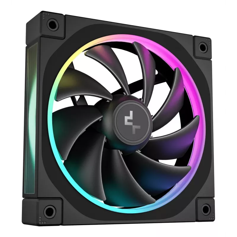 Korpusa ventilators DeepCool FL12 120 mm, PWM, 500–2150 RPM, 55 CFM, 2.82 mmH2O, FDB, multi-LED, melns