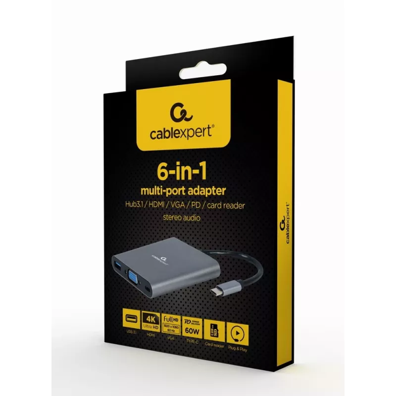 Gembird a-CM-COMBO6-01 Laptop dokstacija/portu replikators USB 3.2 Gen 1 (3.1 collu)