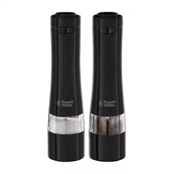 Russell Hobbs 28010-56 Electric Salt Mill Set (High Quality, Automatic, Adjustable Grinding, Light on Base, Melns Metal Design) Pepper Mill