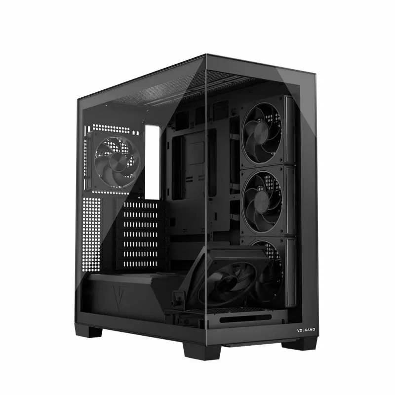 PC korpuss MODECOM Volcano Stellar 5F ATX Midi Tower, rūdīts stikls, 5 iepriekš uzstādīti ventilatori, USB‑C, atbalsta microATX/ATX, maks. GPU 420 mm, CPU dzesētāja augstums 175 mm