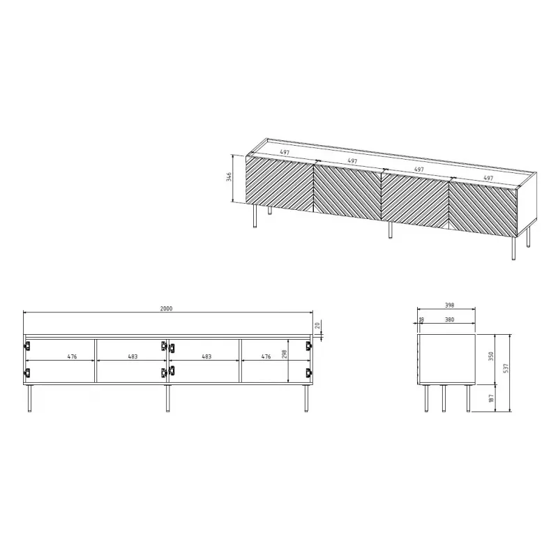 4D RTV skapis ONDA 200x40xH54.35 zaļš (stāvošs vai stiprināms pie sienas)