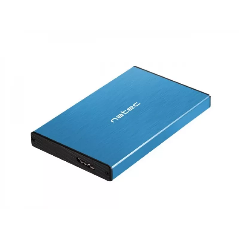 Ārējais HDD/SSD korpuss NATEC Rhino GO 2.5 collu — USB 3.0, SATA III, līdz 4 TB, 9,5 mm, alumīnijs, zils