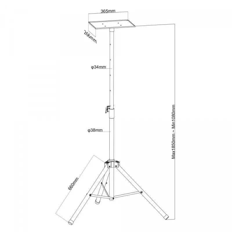 Projektora griestu stiprinājums MACLEAN MC-953 — tērauds, regulējams augstums 1,2–1,7 m