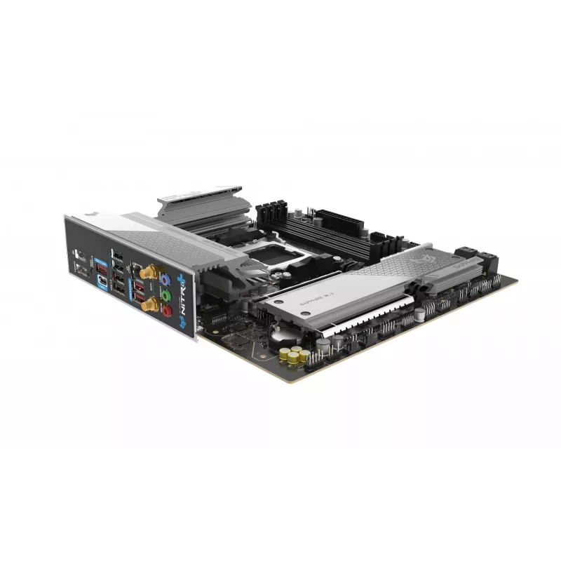 Mātesplate Sapphire NITRO+ B850M WIFI — AMD B850, ligzda AM5, micro ATX, DDR5, 4x DIMM, Wi‑Fi 6, 2.5Gb LAN, 2x M.2