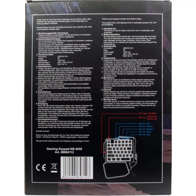 Inter-Tech KB-3035 spēļu tastatūra USB QWERTY melna