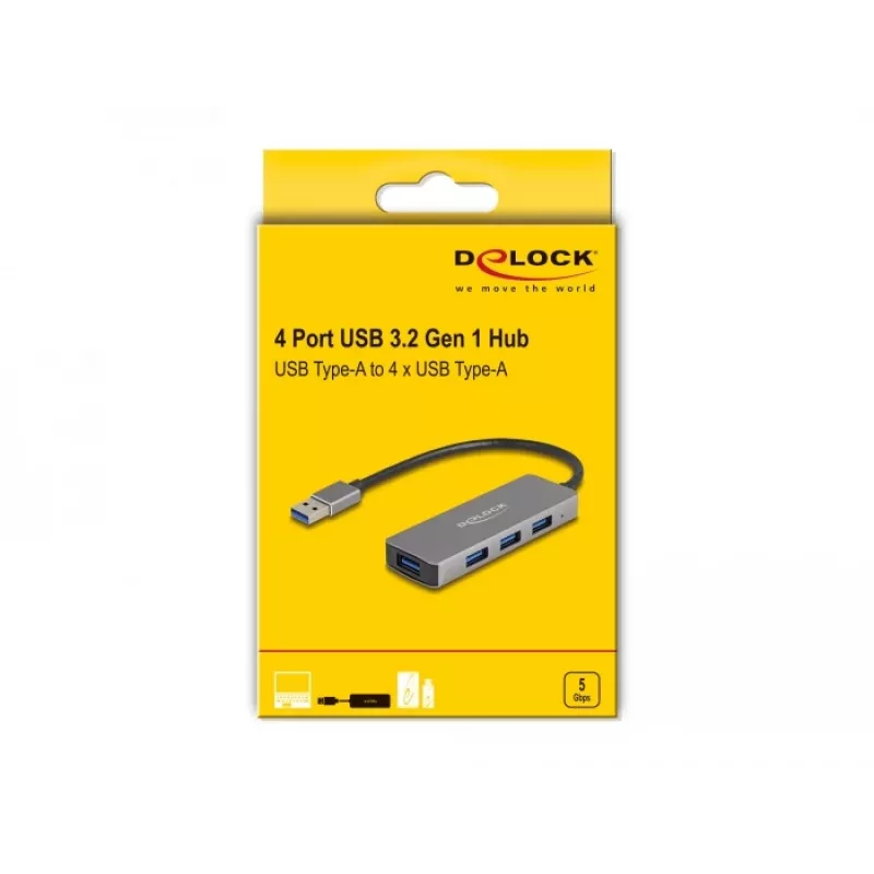 DeLOCK 63171 USB centrmezgls 3.2 Gen 1 A tipa 5000 Mbit/s Pelēks