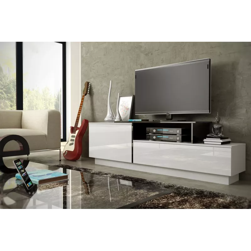 Cama TV skapis SIGMA 3 180 balts/balts glancēts + melns