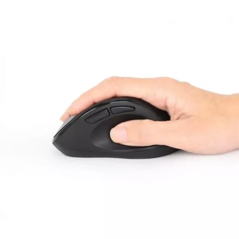 Manhattan Ergonomic Wireless pele, Right Handed, Adjustable 800/1200/1600dpi, 2.4Ghz (up to 10m), Six Button with Scroll Wheel, Combo USB=A and USB-C receiver, Melns, AA baterija (included), Three Year Warranty