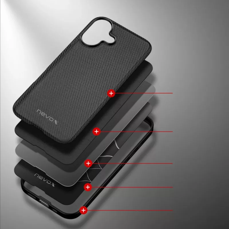 Aizsardzības telefona vāciņš Nevox StyleShell NYLO priekš iPhone 17, 6.3 collas, melns