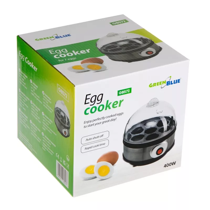 Olu vārītājs GreenBlue GB572 elektriskais olu tvaicētājs 400W, ietilpība 7 olas, sudraba krāsa, regulējama cietība