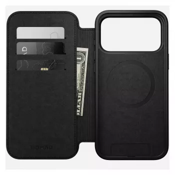 Mobilo tālruņu apvalks Nomad Modern Leather Folio vāciņš iPhone 17 Pro Max — brūngans, der līdz 17,5 cm (6,9 collu) ekrānam, 4 karšu kabatas
