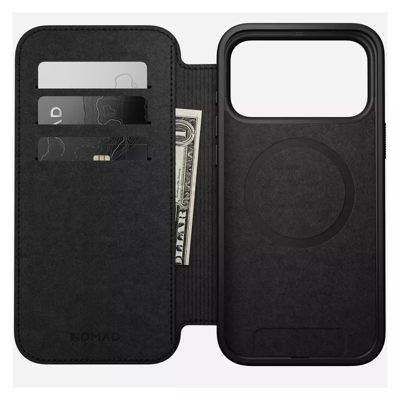 Mobilo tālruņu apvalks Nomad Modern Leather Folio vāciņš iPhone 17 Pro Max — brūngans, der līdz 17,5 cm (6,9 collu) ekrānam, 4 karšu kabatas