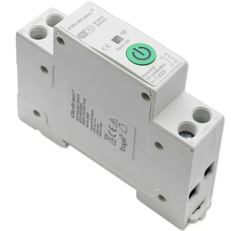 DIN-sliedes WiFi relejs QOLTEC 50881 — tīkla komutācijas relejs 63A elektrības instalācijām