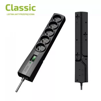 Aizsargāta pret pārspriegumu strāvas sadalītājs EVER CLASSIC 5x E tipa rozetes, 250 V, 1,5 m kabelis, 175 J, ar slēdzi